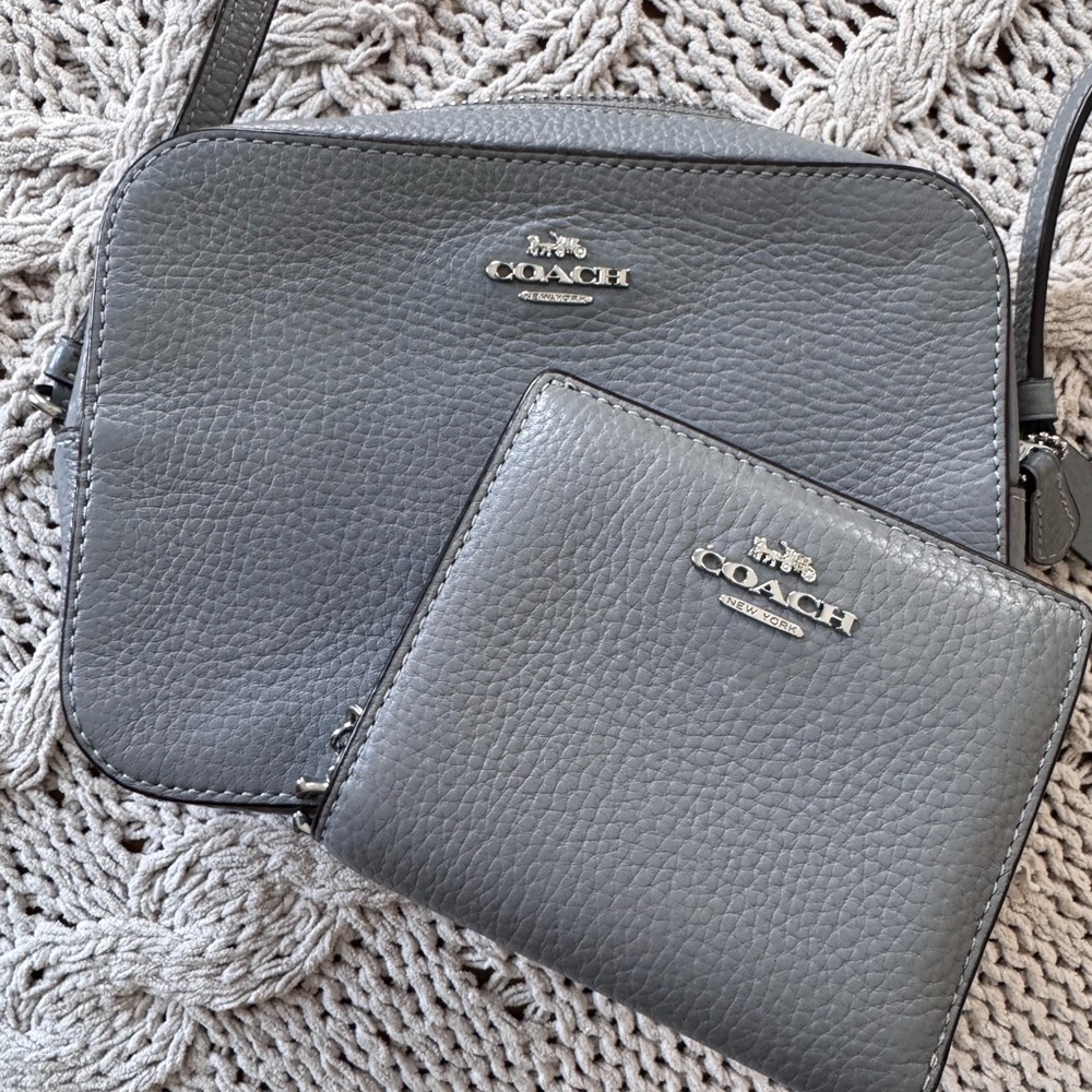 Coach Pebble Leather Crossbody Bag and Wallet in Gray